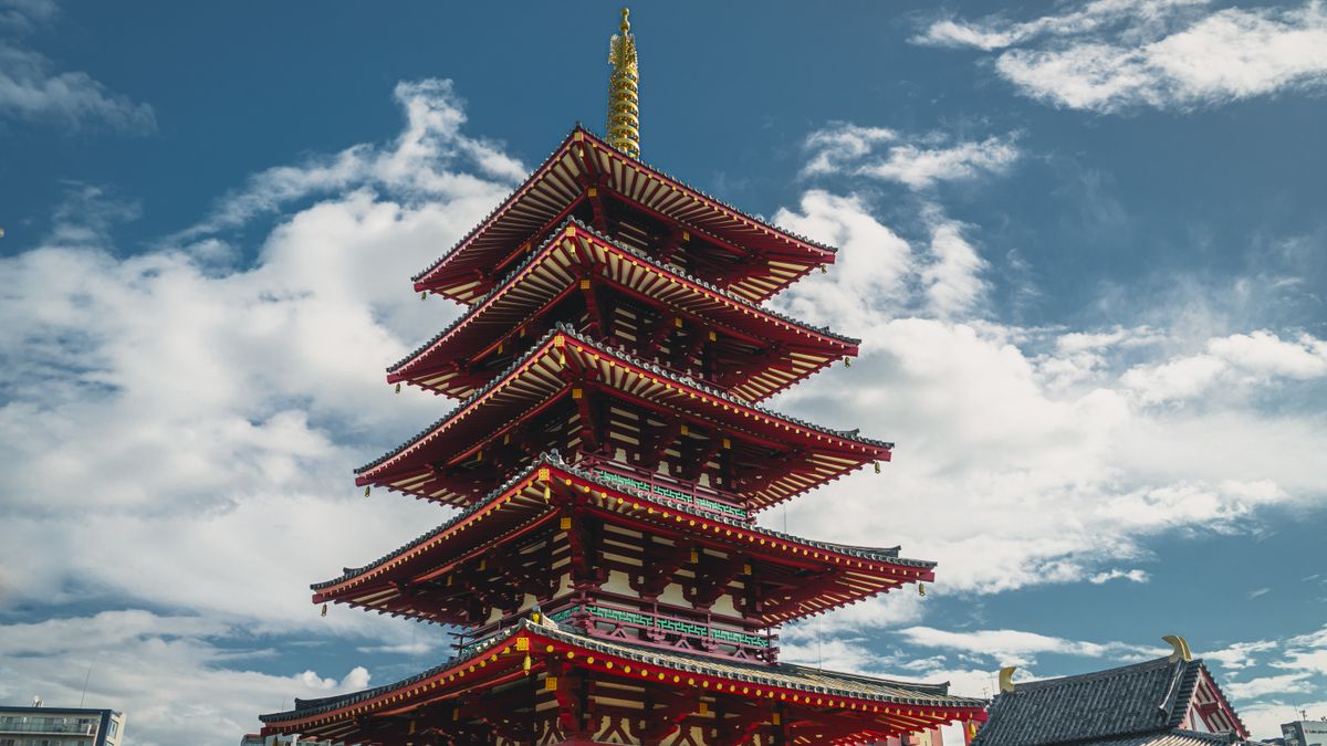 Sarmat Batagov / Pexels Capture the beauty of the iconic Shitennoji Temple pagoda set against a vibrant blue sky in Osaka, Japan.
