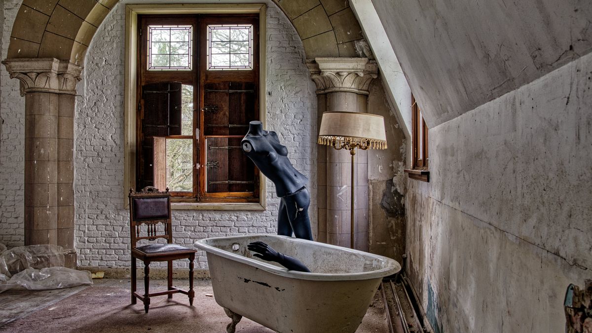 Geert Brekelmans / Pexels Atmospheric shot of an abandoned bathroom with a mannequin in a vintage tub.